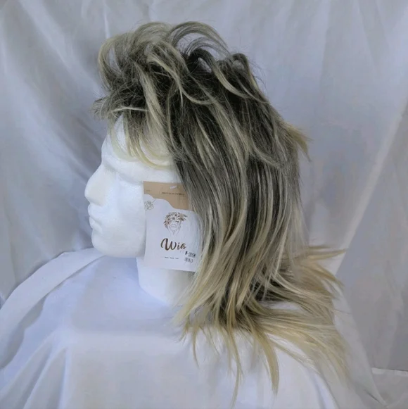 Auguyist Mullet Wig Blonde With Dark Roots Adjustable Cap OSFM Unisex NWT - Picture 3 of 8